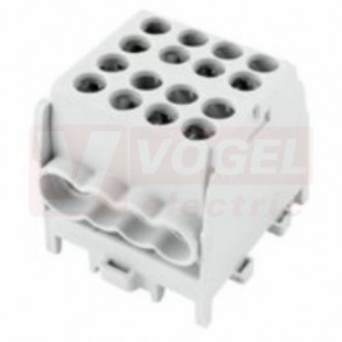 HLAK 25 1/6 M2, 100A, 1000V AC/DC svorkovnice rozbočovací, 1pól., AL/CU, šedá, na DIN /2080173, vstup 2x 2,5-25mm2, výstup 6x 2,5-16mm2, IP20