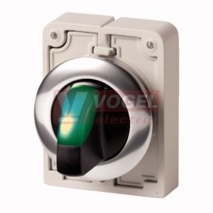 M30C-FWLK3-G Ovládací hlavice přepínače, prosvětlená, 3 polohové, bez aretace, kroužek kovový, 40st, zelená (187116)