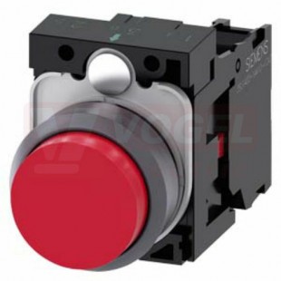 3SU1130-0BB20-1CA0 tlačítko, 22 mm, kulaté, plast s kovovým čelním kroužkem, červená, stiskací knoflík, s vysokým´hmatníkem, 1 NC