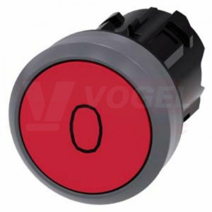 3SU1030-0AB20-0AD0 tlačítko, 22 mm, kulaté, plast s kovovým čelním kroužkem, červené, popisek: O, nízký hmatník