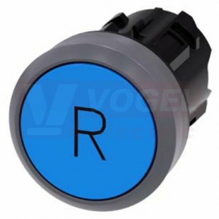 3SU1030-0AB50-0AR0 tlačítko, 22 mm, kulaté, plast s kovovým čelním kroužkem, modré, popisek: R