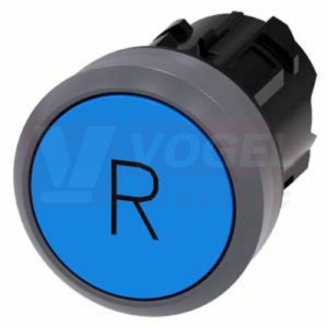 3SU1030-0AB50-0AR0 tlačítko, 22 mm, kulaté, plast s kovovým čelním kroužkem, modré, popisek: R