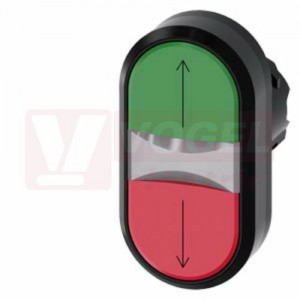 3SU1001-3AB42-0AN0 dvojtlačítko, osvětlené, 22 mm, oválné, plast, zelená barva: nahoře, červená: dole