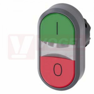 3SU1030-3AB42-0AK0 dvojtlačítko, 22 mm, kulaté, plast s kovovým čelním kroužkem, zelená: I, červená: O, nízký hmatník