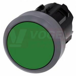 3SU1030-0AA40-0AA0 tlačítko, 22 mm, kulaté, plast s kovovým čelním kroužkem, zelené, nízký hmatník