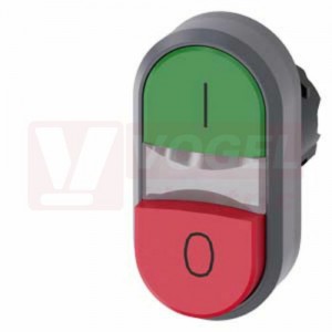 3SU1030-3BB42-0AK0 dvojtlačítko, 22 mm, kulaté, plast s kovovým čelním kroužkem, zelená: I, červená: O