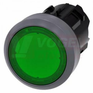 3SU1031-0AB40-0AA0 tlačítko, osvětlené, 22 mm, kulaté, kovový čelní kroužek, zelené, stiskací knoflík, nízký hmatník