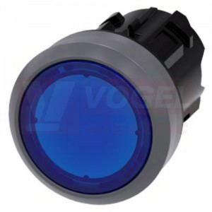 3SU1031-0AB50-0AA0 tlačítko, osvětlené, 22 mm, kulaté, kovový čelní kroužek, modré, stiskací knoflík, nízký hmatník