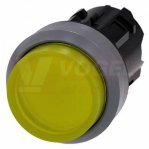 3SU1031-0BB30-0AA0 tlačítko, osvětlené, 22 mm, kulaté, kovový čelní kroužek, žlutá barva, stiskací knoflík, vysoký hmatník