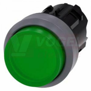 3SU1031-0BB40-0AA0 tlačítko, osvětlené, 22 mm, kulaté, kovový čelní kroužek, zelené, stiskací knoflík, vysoký hmatník
