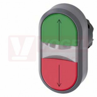 3SU1031-3AB42-0AN0 dvojtlačítko osvětlené 22 mm kulaté kovový čelní kroužek červená: nahoře zelená: dole