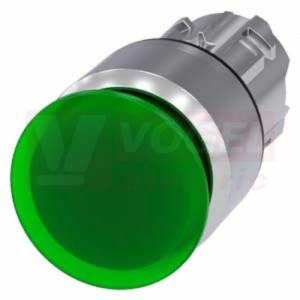 3SU1051-1AA40-0AA0 hřibové tlačítko, osvětlené, 22 mm, kulaté, kov, s vysokým leskem, zelená, 30 mm