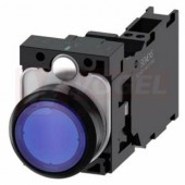 3SU1102-0AB50-3FA0 tlačítko, osvětlené, 22 mm, kulaté, plast, modrá, pružinové svorky 1 NO + 1 NC, AC/DC 24V