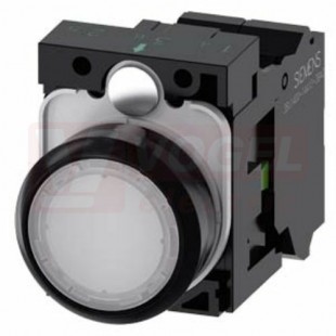 3SU1102-0AB60-3BA0 tlačítko, osvětlené, 22 mm, kulaté, plast, bílá, pružinové svorky 1 NO, AC/DC 24V