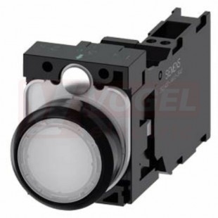 3SU1102-0AB60-3FA0 tlačítko, osvětlené, 22 mm, kulaté, plast, bílá, pružinové svorky 1 NO + 1 NC, AC/DC 24V