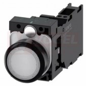3SU1102-0AB60-3FA0 tlačítko, osvětlené, 22 mm, kulaté, plast, bílá, pružinové svorky 1 NO + 1 NC, AC/DC 24V