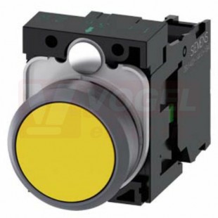 3SU1130-0AB30-1BA0 tlačítko, 22 mm, kulaté, plast s kovovým čelním kroužkem, žlutá, stiskací knoflík, s nízkým hmatníkem, 1 NO