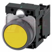 3SU1130-0AB30-1BA0 tlačítko, 22 mm, kulaté, plast s kovovým čelním kroužkem, žlutá, stiskací knoflík, s nízkým hmatníkem, 1 NO