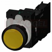 3SU1102-0AB30-3FA0 tlačítko, osvětlené, 22 mm, kulaté, plast, žlutá, pružinové svorky 1 NO + 1 NC, AC/DC 24V