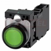 3SU1102-0AB40-1FA0 tlačítko, osvětlené, 22 mm, kulaté, plast, zelená, 1 NO + 1 NC, AC/DC 24V