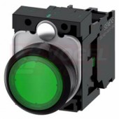 3SU1106-0AB40-1BA0 tlačítko, osvětlené, 22 mm, kulaté, plast, zelená, šroubová svorka, 1 NO, AC230V