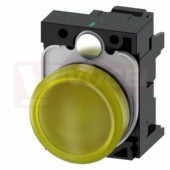 3SU1102-6AA30-3AA0 signálka 22 mm, kulatá, plast, žlutá barva, čočka, hladká, pružinové svorky, AC/DC 24V