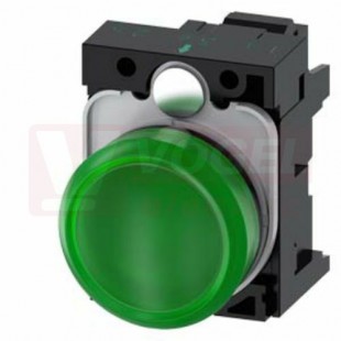 3SU1102-6AA40-3AA0 signálka 22 mm, kulatá, plast, zelená, čočka, hladká, pružinové svorky, AC/DC 24V