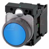 3SU1130-0AB50-1BA0 tlačítko, 22 mm, kulaté, plast s kovovým čelním kroužkem, modrá, stiskací knoflík, s nízkým hmatníkem, 1 NO