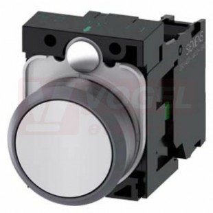 3SU1130-0AB60-1BA0 tlačítko, 22 mm, kulaté, plast s kovovým čelním kroužkem, bílá, stiskací knoflík, s nízkým hmatníkem, 1 NO