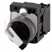 3SU1130-2BF60-1BA0 otočný spínač, s osvětlením, 22 mm, kulatý, kovový čelní kroužek, černá, bílá, krátký černý hmatník 1 NO