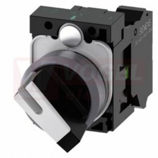 3SU1130-2BF60-3BA0 otočný spínač, prosvětlený, 22 mm, kulatý, kovový čelní kroužek, bílý, pružinové svorky, 1NO