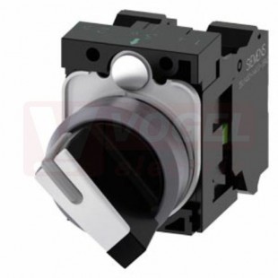 3SU1130-2BF60-3MA0 otočný spínač, prosvětlený, 22 mm, kulatý, kovový čelní kroužek, bílý, pružinové svorky, 1 NO + 1 NC