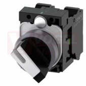 3SU1130-2BF60-3MA0 otočný spínač, prosvětlený, 22 mm, kulatý, kovový čelní kroužek, bílý, pružinové svorky, 1 NO + 1 NC