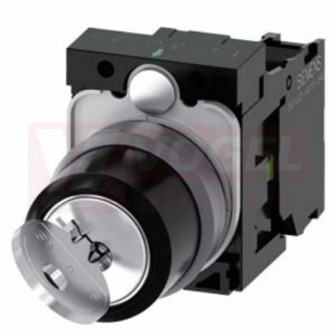 3SU1130-4BF11-1BA0 klíčový spínač RONIS, 22 mm, kulatý, kovový čelní kroužek, vytažení klíče O+I