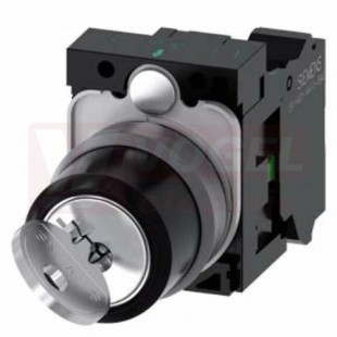 3SU1130-4BF11-3BA0 klíčový spínač RONIS, 22 mm, kulatý, kovový čelní kroužek, vytažení klíče O+I, pružinové svorky