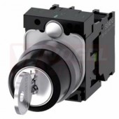 3SU1130-4BL11-1NA0 klíčový spínač RONIS, 22 mm, kulatý, kovový čelní kroužek, vytažení klíče I+O+II