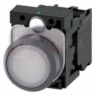 3SU1133-0AB60-1BA0 tlačítko osvětlené 22 mm kulaté, kovový čelní kroužek, bílá barva, stiskací knoflík, 1 NO AC110V