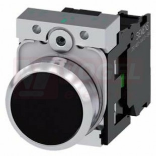 3SU1150-0AB10-1BA0 tlačítko, 22 mm, kulaté, kov, s vysokým leskem, černá barva, stiskací knoflík, s nízkým hmatníkem, 1 NO