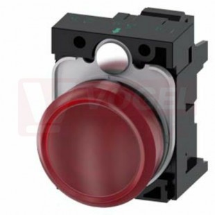 3SU1106-6AA20-3AA0 signálka 22 mm, kulatá, plast, červená, čočka, hladká, pružinová svorka, AC230V