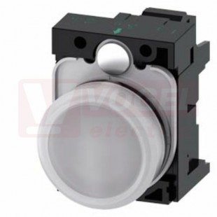 3SU1106-6AA60-3AA0 signálka 22 mm, kulatá, plast, bílá, čočka, hladká, pružinová svorka, AC230V