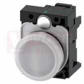 3SU1106-6AA60-3AA0 signálka 22 mm, kulatá, plast, bílá, čočka, hladká, pružinová svorka, AC230V