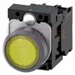 3SU1132-0AB30-1BA0 tlačítko osvětlené 22 mm kulaté, kovový čelní kroužek, žlutá barva, stiskací knoflík, s nízkým hmatníkem, 1 NO AC/DC 24V (VÝROBA UKONČENA)