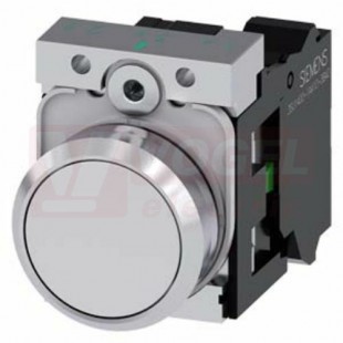 3SU1150-0AB60-3BA0 tlačítko, 22 mm, kulaté, kov, s vysokým leskem, bílá, stiskací knoflík,  pružinové svorky, 1 NO