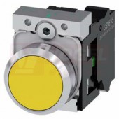 3SU1150-0AB30-1BA0 tlačítko, 22 mm, kulaté, kov, s vysokým leskem, žlutá barva, stiskací knoflík, s nízkým hmatníkem, 1 NO