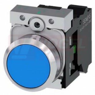 3SU1150-0AB50-3BA0 tlačítko, 22 mm, kulaté, kov, s vysokým leskem, modrá, stiskací knoflík, pružinové svorky, 1 NO