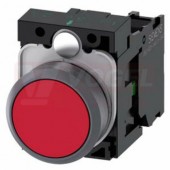 3SU1130-0AB20-1BA0 tlačítko, 22 mm, kulaté, plast s kovovým čelním kroužkem, červená, stiskací knoflík, s nízkým hmatníkem, 1 NO