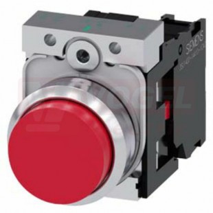 3SU1150-0BB20-1CA0 tlačítko, 22 mm, kulaté, kov, s vysokým leskem, červená, stiskací knoflík, s vysokým hmatníkem, 1 NC