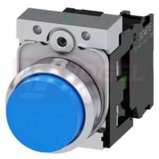 3SU1150-0BB50-1BA0 tlačítko, 22 mm, kulaté, kov, s vysokým leskem, modrá, stiskací knoflík, s vysokým hmatníkem, 1 NO