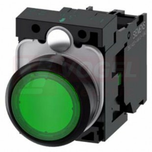 3SU1103-0AB40-1BA0 tlačítko, osvětlené, 22 mm, kulaté, plast, zelená, šroubová svorka, 1 NO, AC110V