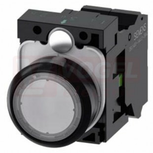 3SU1103-0AB70-3BA0 tlačítko, osvětlené, 22 mm, kulaté, plast, čirá, pružinové svorky 1 NO, AC110V